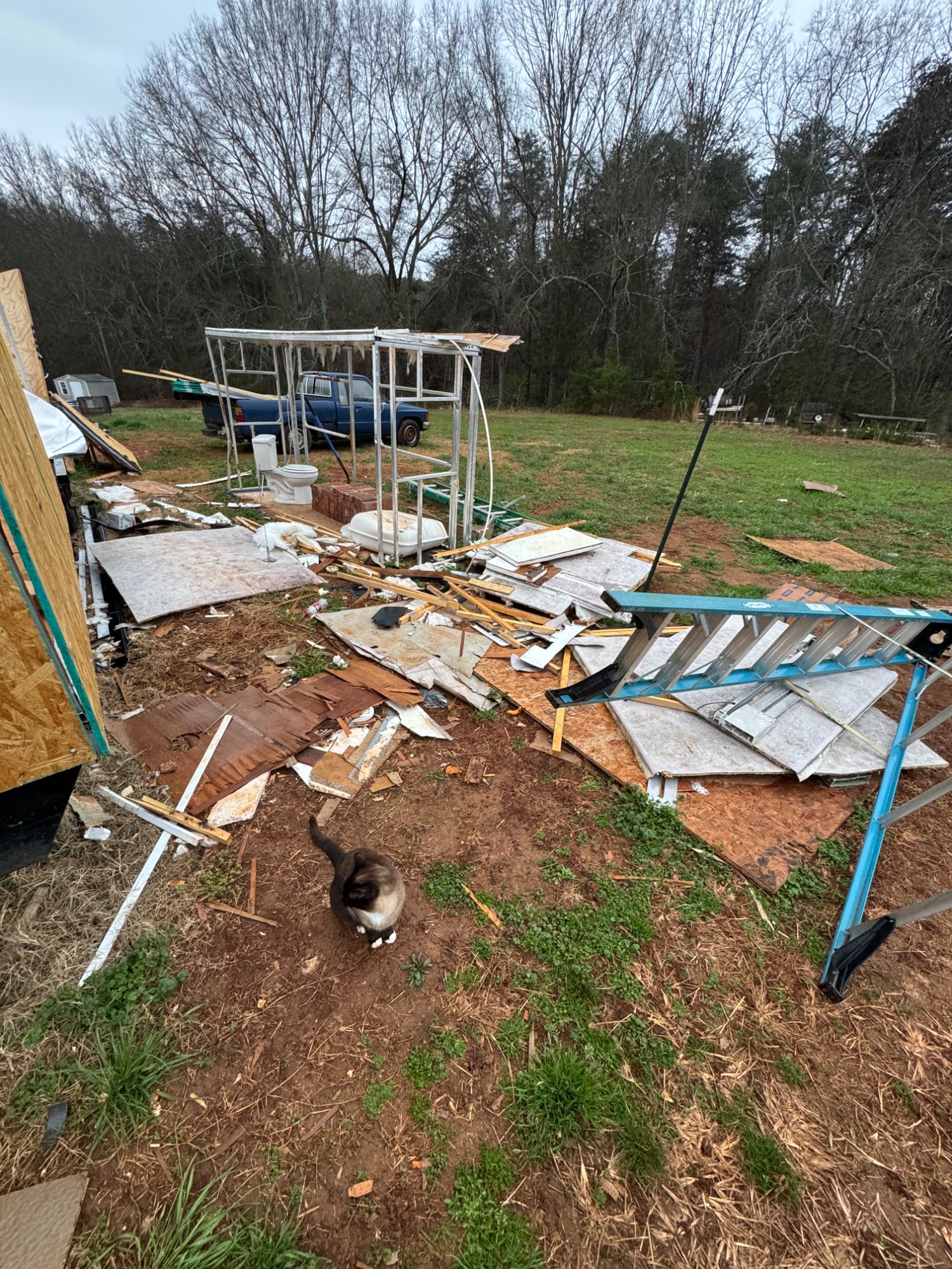 Demolition debris before cleanup